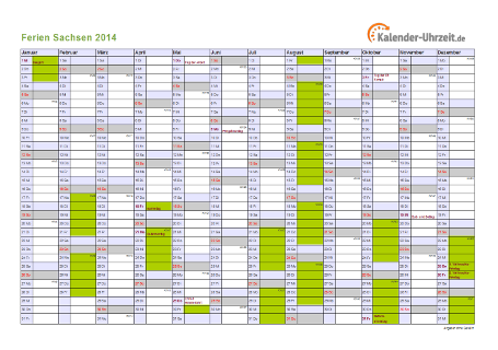 Ferienkalender 2014 für Sachsen - A4 quer-einseitig