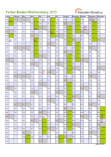 Ferienkalender 2015 für Baden-Württemberg - A4 hoch-einseitig