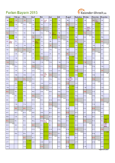 Ferien 2015 Bayern im Kalender - A4 hoch-einseitig Ferienkalender 2015 für Bayern - A4 hoch-einseitig