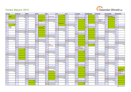 Ferienkalender 2015 für Bayern - A4 quer-einseitig