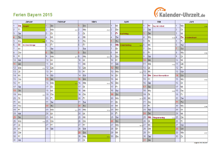 Ferienkalender 2015 für Bayern - A4 quer-zweiseitig