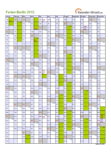 Ferienkalender 2015 für Berlin - A4 hoch-einseitig