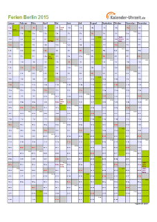 Ferien 2015 Berlin im Kalender - A4 hoch-einseitig Ferienkalender 2015 für Berlin - A4 hoch-einseitig