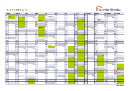 Ferienkalender 2015 für Berlin - A4 quer-einseitig