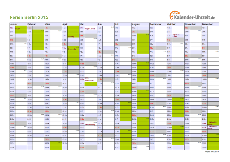 Ferien 2015 Berlin im Kalender - A4 quer-einseitig Ferienkalender 2015 für Berlin - A4 quer-einseitig