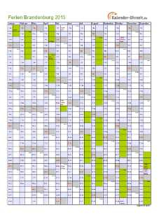 Ferienkalender 2015 für Brandenburg - A4 hoch-einseitig