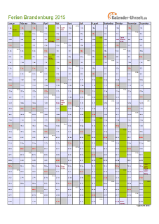Ferien 2015 Brandenburg im Kalender - A4 hoch-einseitig Ferienkalender 2015 für Brandenburg - A4 hoch-einseitig