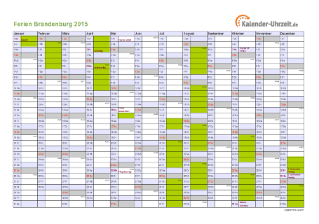 Ferien 2015 Brandenburg im Kalender - A4 quer-einseitig Ferienkalender 2015 für Brandenburg - A4 quer-einseitig
