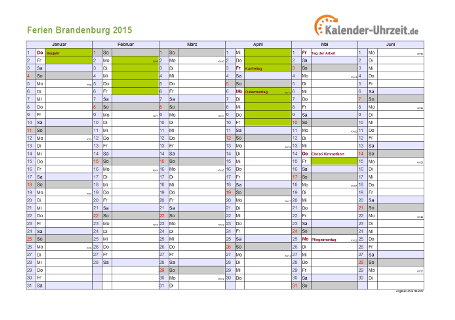 Ferienkalender 2015 für Brandenburg - A4 quer-zweiseitig