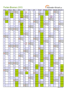 Ferienkalender 2015 für Bremen - A4 hoch-einseitig