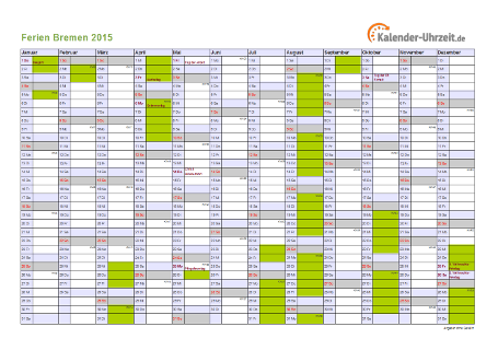 Ferienkalender 2015 für Bremen - A4 quer-einseitig