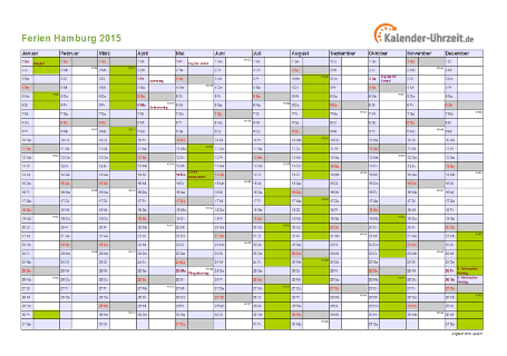 Ferienkalender 2015 für Hamburg - A4 quer-einseitig