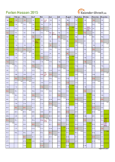 Ferien 2015 Hessen im Kalender - A4 hoch-einseitig Ferienkalender 2015 für Hessen - A4 hoch-einseitig