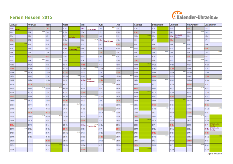 Ferienkalender 2015 für Hessen - A4 quer-einseitig