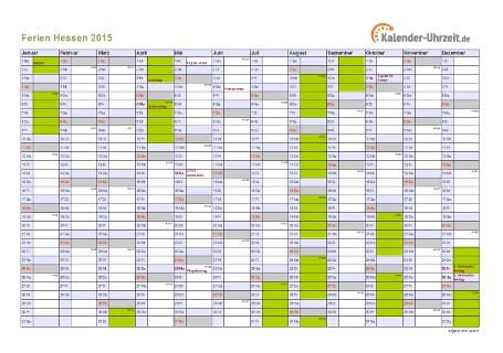 Ferien 2015 Hessen im Kalender - A4 quer-einseitig Ferienkalender 2015 für Hessen - A4 quer-einseitig