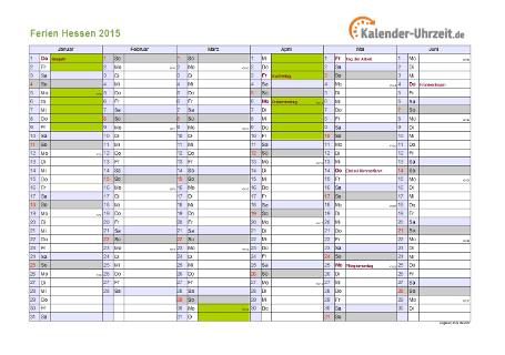 Ferien 2015 Hessen im Kalender - A4 quer-zweiseitig Ferienkalender 2015 für Hessen - A4 quer-zweiseitig