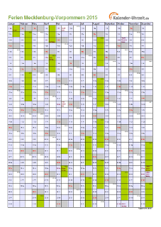 Ferienkalender 2015 für Meck.-Pomm. - A4 hoch-einseitig