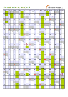 Ferien 2015 Niedersachsen im Kalender - A4 hoch-einseitig Ferienkalender 2015 für Niedersachsen - A4 hoch-einseitig