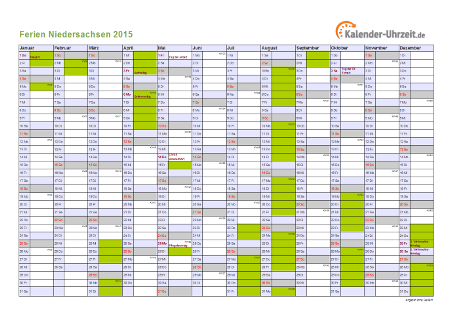 Ferienkalender 2015 für Niedersachsen - A4 quer-einseitig
