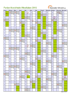 Ferienkalender 2015 für Nordrhein-Westfalen - A4 hoch-einseitig