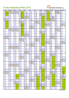 Ferienkalender 2015 für Rheinland-Pfalz - A4 hoch-einseitig