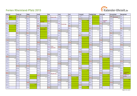 Ferienkalender 2015 für Rheinland-Pfalz - A4 quer-einseitig