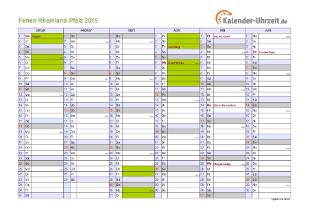 Ferienkalender 2015 für Rheinland-Pfalz - A4 quer-zweiseitig