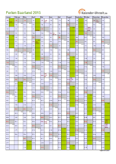 Ferienkalender 2015 für Saarland - A4 hoch-einseitig