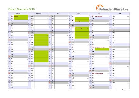 Ferienkalender 2015 für Sachsen - A4 quer-zweiseitig