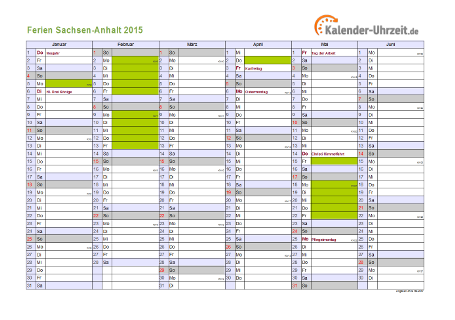 Ferienkalender 2015 für Sachsen-Anhalt - A4 quer-zweiseitig