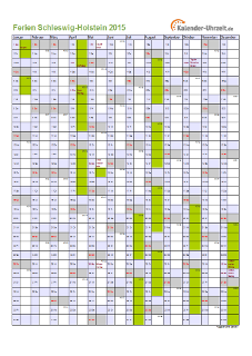 Ferienkalender 2015 für Schleswig-Holstein - A4 hoch-einseitig