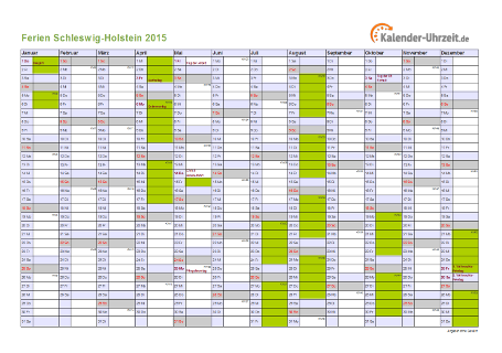 Ferienkalender 2015 für Schleswig-Holstein - A4 quer-einseitig