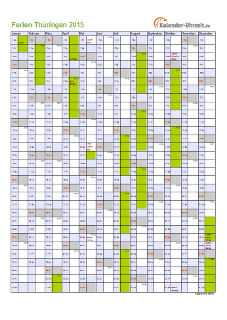Ferienkalender 2015 für Thüringen - A4 hoch-einseitig
