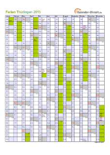 Ferien 2015 Thüringen im Kalender - A4 hoch-einseitig Ferienkalender 2015 für Thüringen - A4 hoch-einseitig
