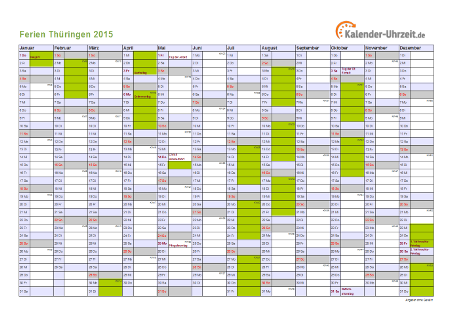 Ferien 2015 Thüringen im Kalender - A4 quer-einseitig Ferienkalender 2015 für Thüringen - A4 quer-einseitig