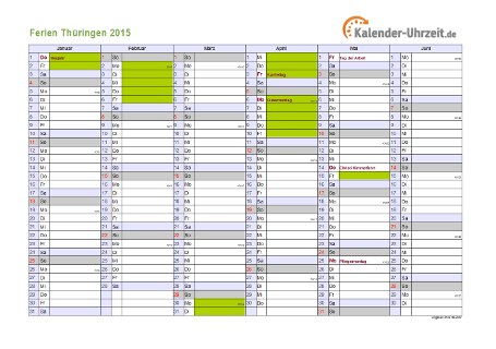 Ferien 2015 Thüringen im Kalender - A4 quer-zweiseitig Ferienkalender 2015 für Thüringen - A4 quer-zweiseitig