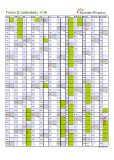 Ferien 2016 Brandenburg im Kalender - A4 hoch-einseitig Ferienkalender 2016 für Brandenburg - A4 hoch-einseitig
