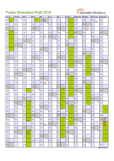 Ferienkalender 2016 für Rheinland-Pfalz - A4 hoch-einseitig