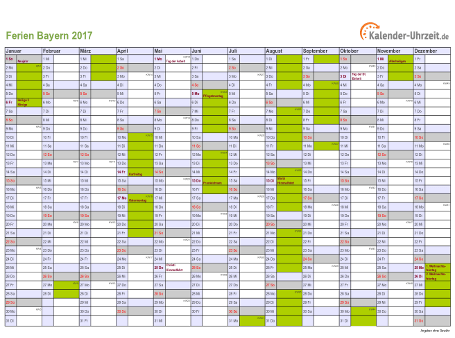 Ferienkalender 2017 für Bayern - A4 quer-einseitig