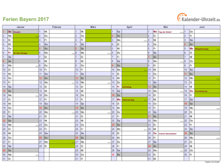 Ferienkalender 2017 für Bayern - A4 quer-zweiseitig