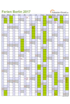 Ferienkalender 2017 für Berlin - A4 hoch-einseitig