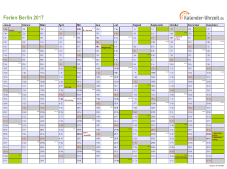 Ferienkalender 2017 für Berlin - A4 quer-einseitig