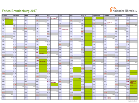 Ferienkalender 2017 für Brandenburg - A4 quer-einseitig