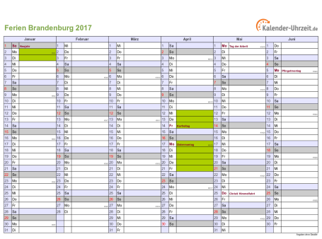 Ferienkalender 2017 für Brandenburg - A4 quer-zweiseitig