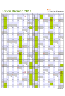 Ferien 2017 Bremen im Kalender - A4 hoch-einseitig Ferienkalender 2017 für Bremen - A4 hoch-einseitig
