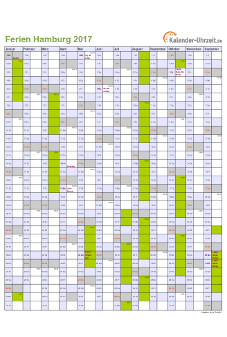 Ferienkalender 2017 für Hamburg - A4 hoch-einseitig