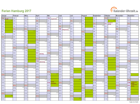 Ferienkalender 2017 für Hamburg - A4 quer-einseitig