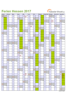 Ferien 2017 Hessen im Kalender - A4 hoch-einseitig Ferienkalender 2017 für Hessen - A4 hoch-einseitig