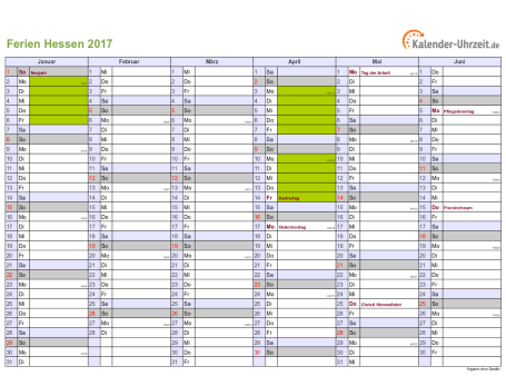 Ferienkalender 2017 für Hessen - A4 quer-zweiseitig