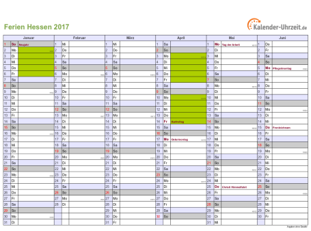 Ferien 2017 Hessen im Kalender - A4 quer-zweiseitig Ferienkalender 2017 für Hessen - A4 quer-zweiseitig